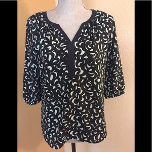❌SOLD❌ ANN TAYLOR Split V-Neck Blouse - Navy Blue